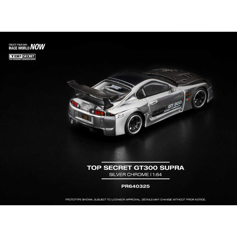 Pop Race Top Secret GT300 Supra Silver Chrome 1:64 Diecast Car 640325