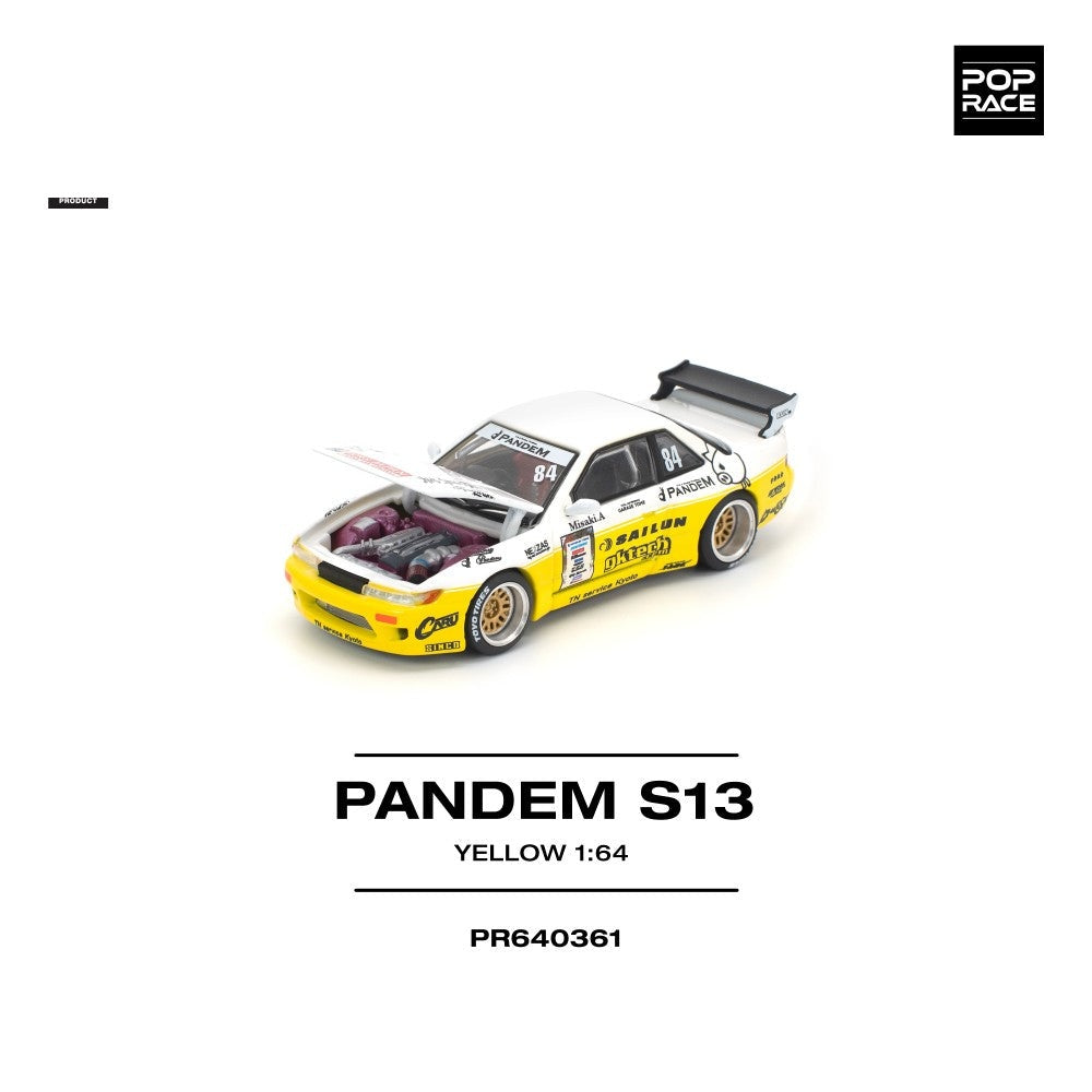 Pop Race Pandem Silvia S13 2020 D1 Lights Yellow/White 1:64 Car PR640361