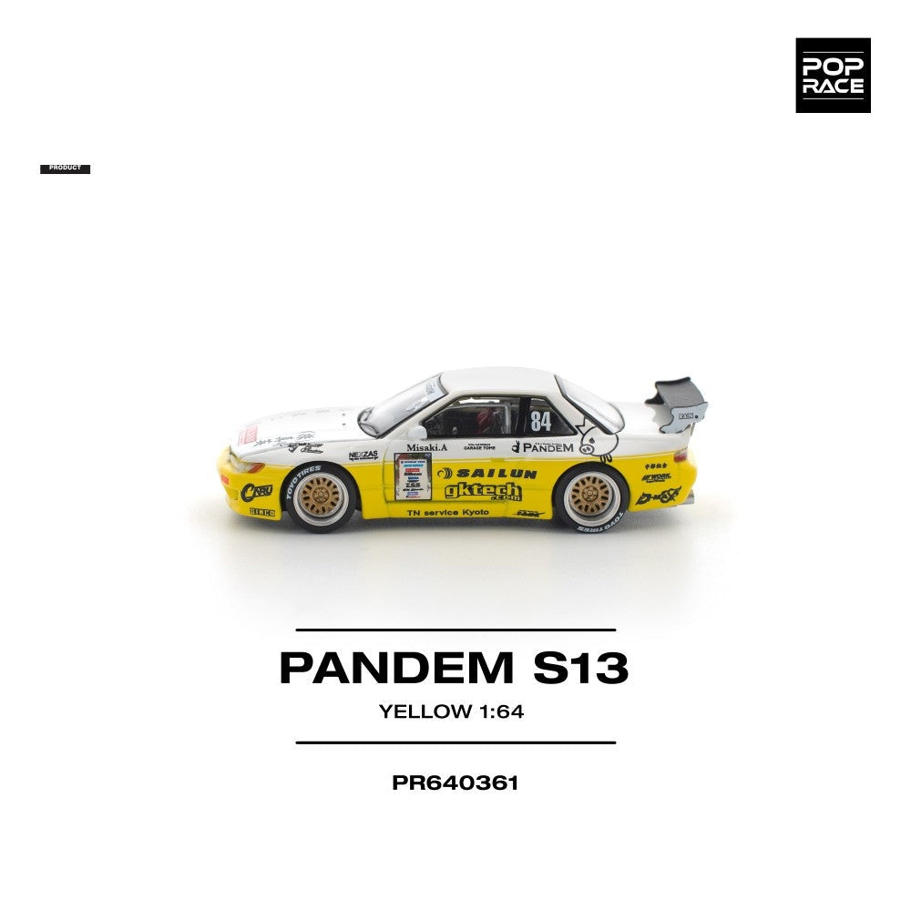 Pop Race Pandem Silvia S13 2020 D1 Lights Yellow/White 1:64 Car PR640361