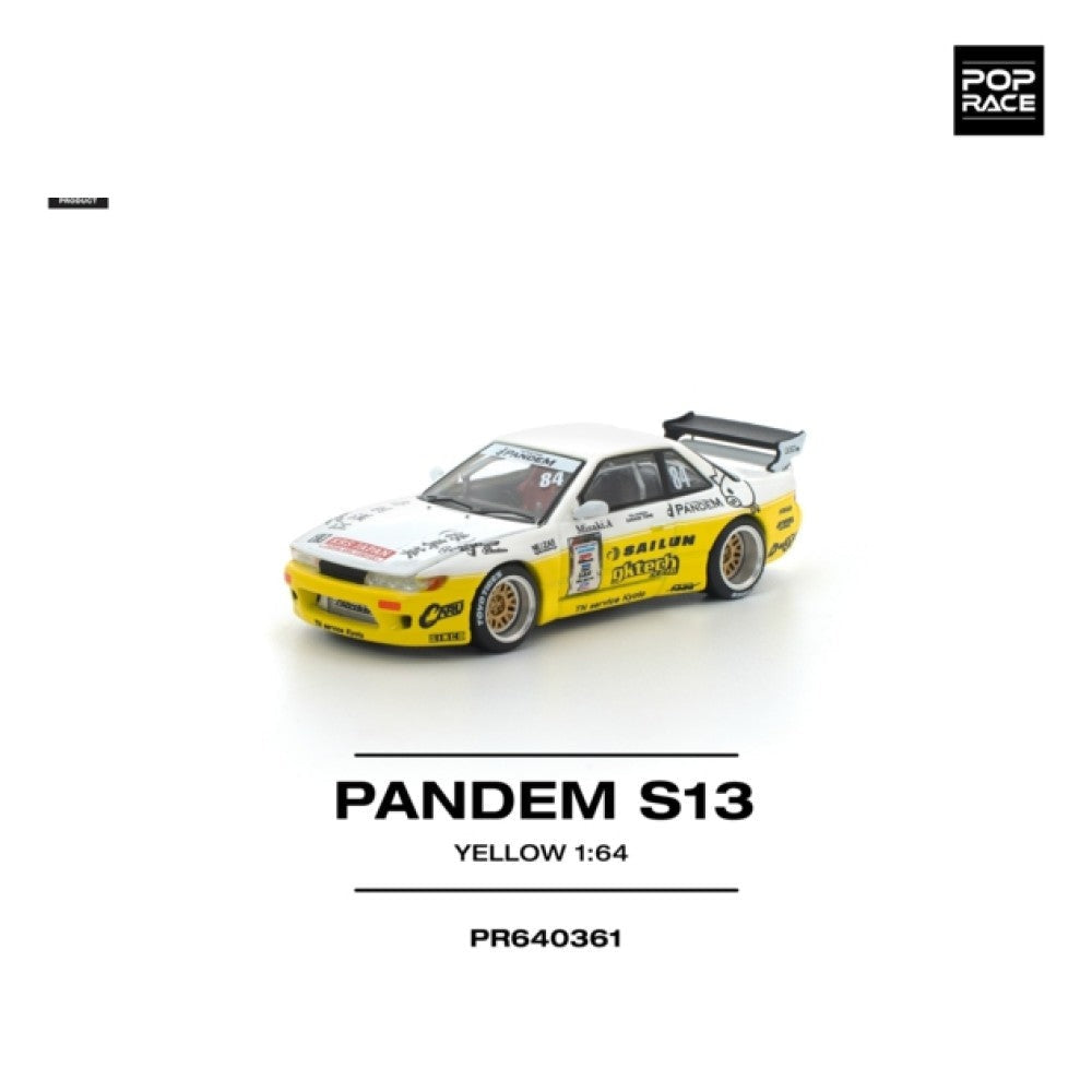 Pop Race Pandem Silvia S13 2020 D1 Lights Yellow/White 1:64 Car PR640361