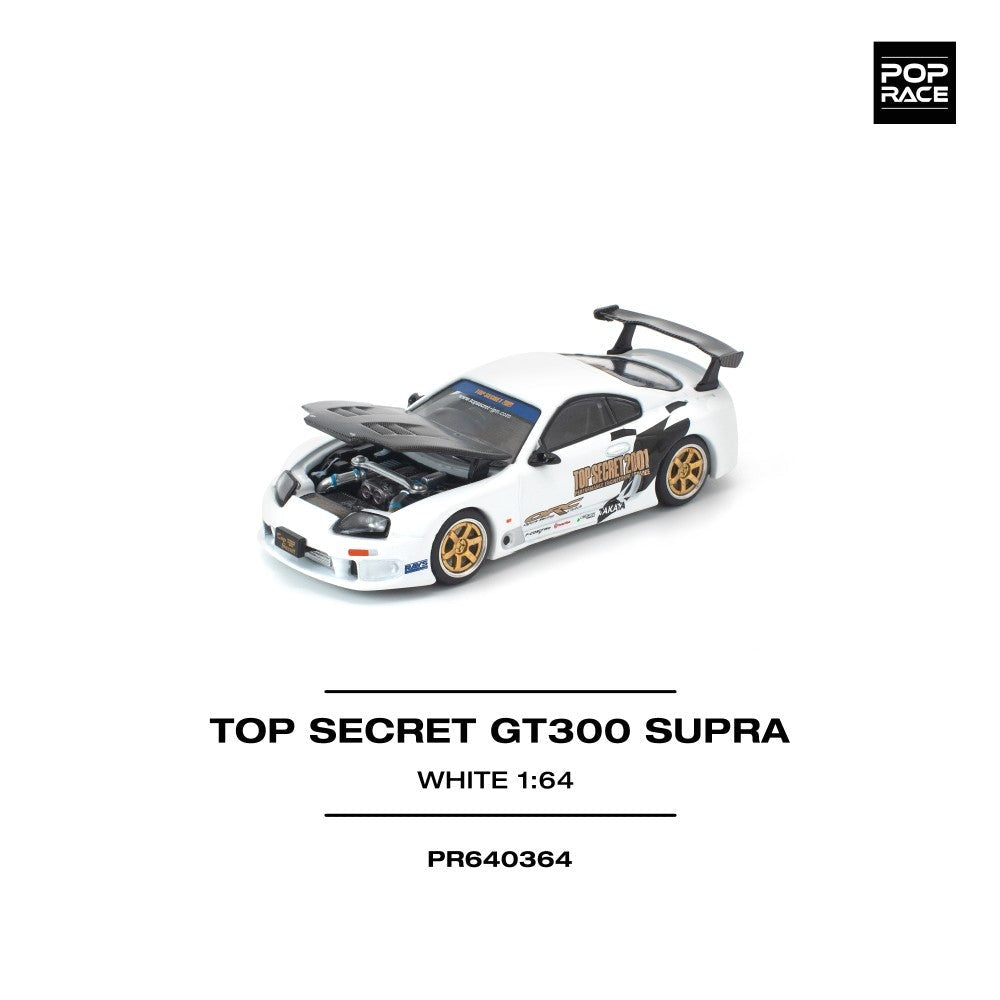 Pop Race Top Secret GT300 Supra White 1:64 Diecast Car PR640364