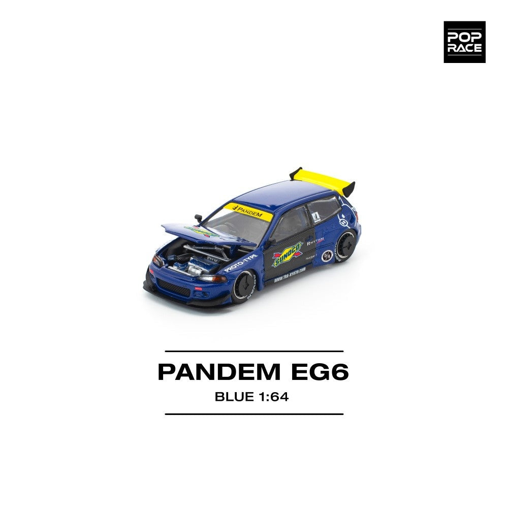 Pop Race Pandem Civic EG6 Blue/Black 1:64 Diecast Car PR640365