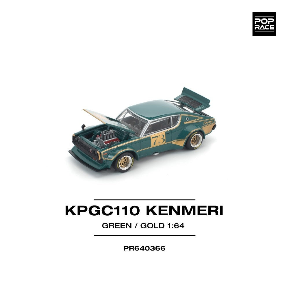 Pop Race KPGC110 Kenmeri Racing No.73 Green/Gold 1:64 Car PR640366