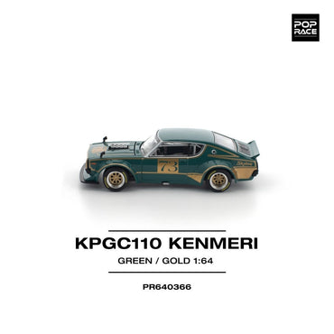 Pop Race KPGC110 Kenmeri Racing No.73 Green/Gold 1:64 Car PR640366