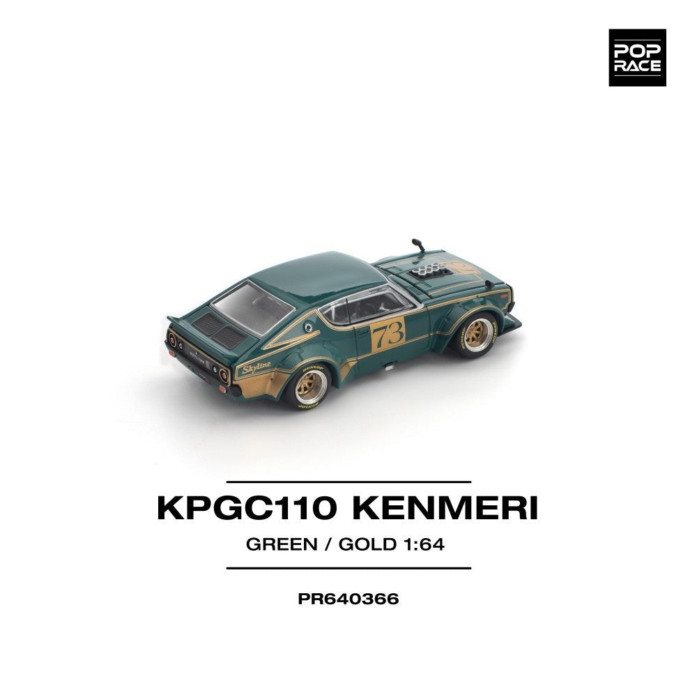 Pop Race KPGC110 Kenmeri Racing No.73 Green/Gold 1:64 Car PR640366