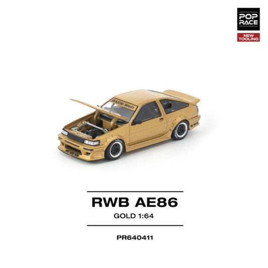 Pop Race RWB AE86 Gold New Tooling 1:64 Diecast Car PR640411