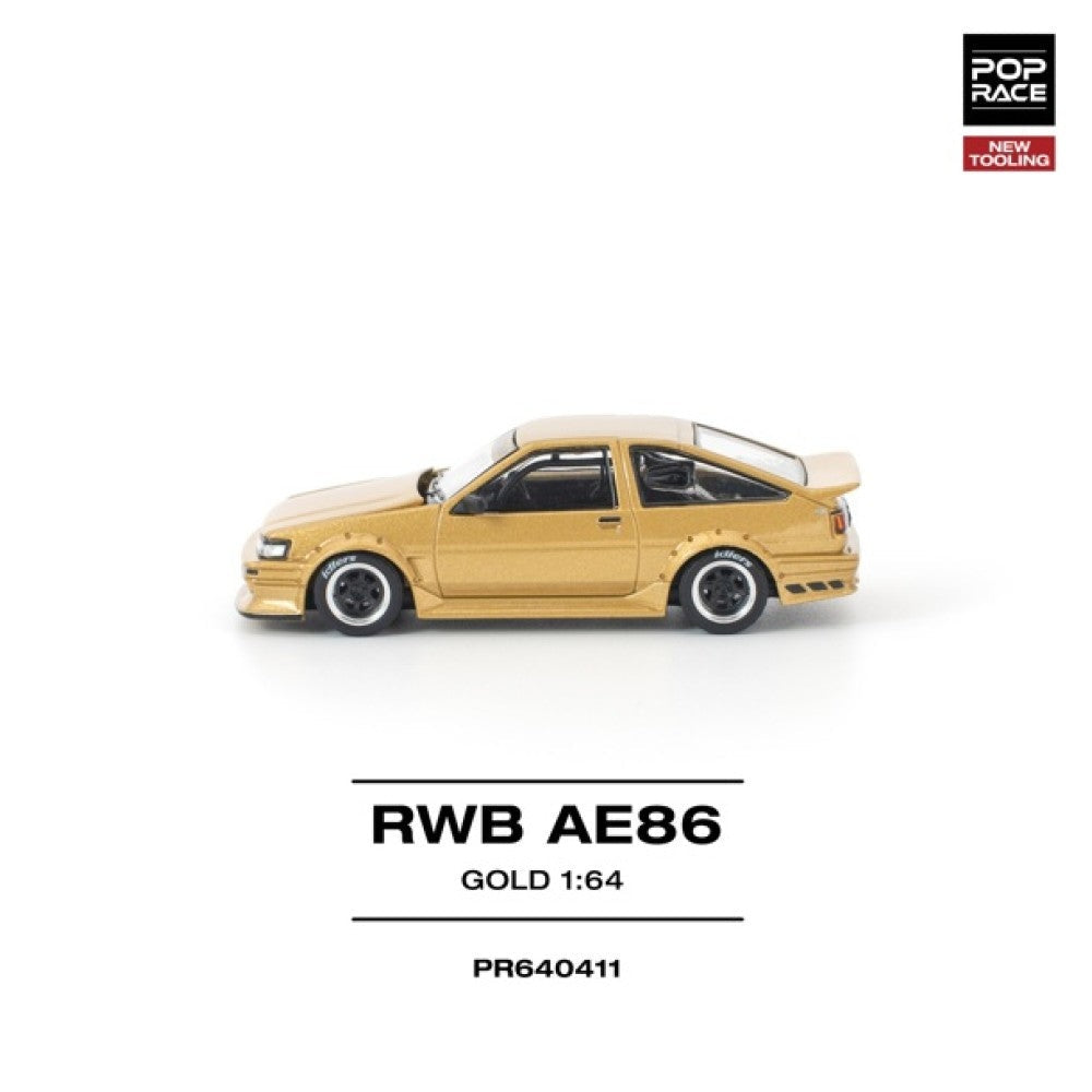 Pop Race RWB AE86 Gold New Tooling 1:64 Diecast Car PR640411