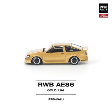 Pop Race RWB AE86 Gold New Tooling 1:64 Diecast Car PR640411