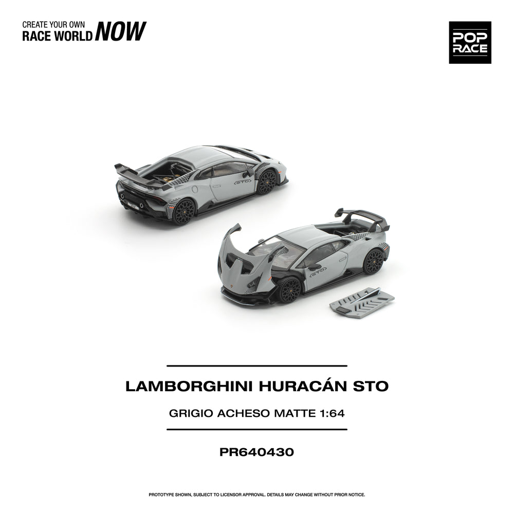 Pop Race Lamborghini Huracan STO Grigio Acheso Natte 1:64 Diecast Model 640430