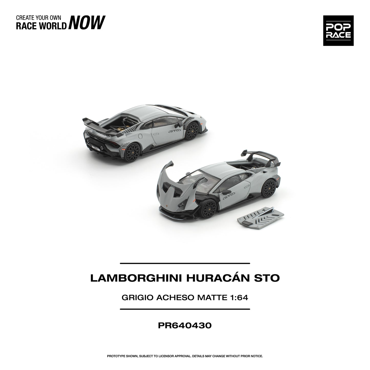 Pop Race Lamborghini Huracan STO Grigio Acheso Natte 1:64 Diecast Model 640430