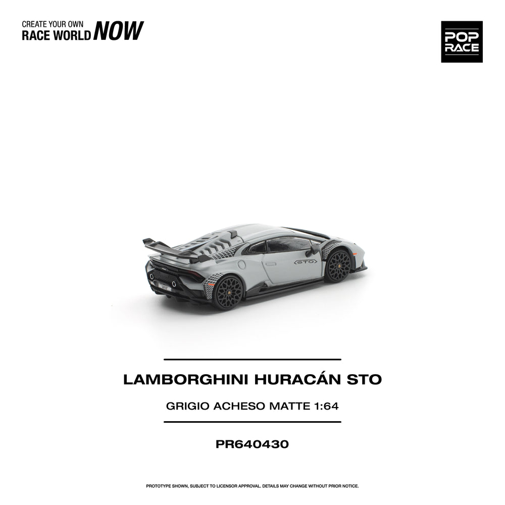 Pop Race Lamborghini Huracan STO Grigio Acheso Natte 1:64 Diecast Model 640430