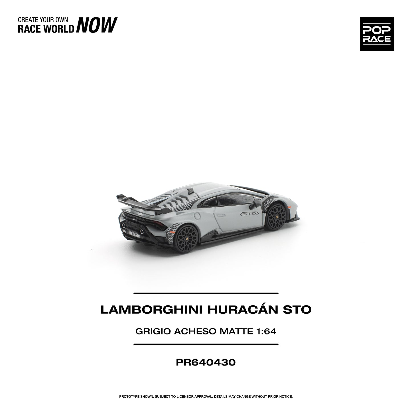 Pop Race Lamborghini Huracan STO Grigio Acheso Natte 1:64 Diecast Model 640430