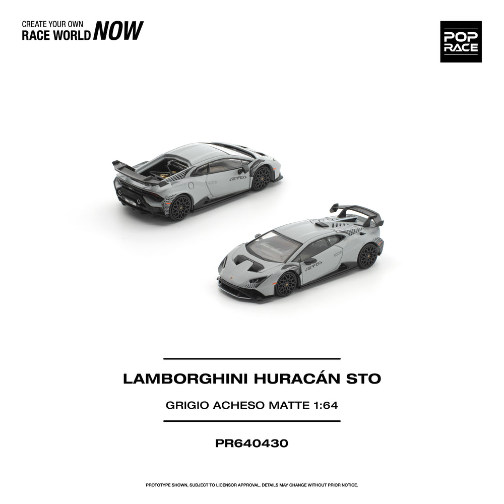 Pop Race Lamborghini Huracan STO Grigio Acheso Natte 1:64 Diecast Model 640430
