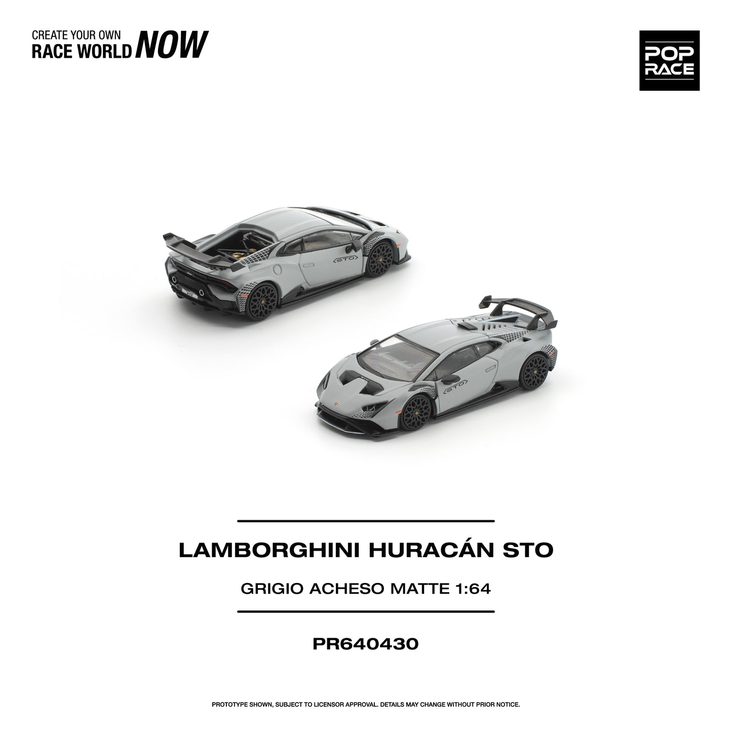 Pop Race Lamborghini Huracan STO Grigio Acheso Natte 1:64 Diecast Model 640430