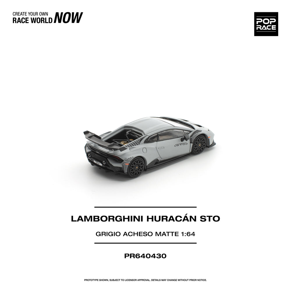 Pop Race Lamborghini Huracan STO Grigio Acheso Natte 1:64 Diecast Model 640430