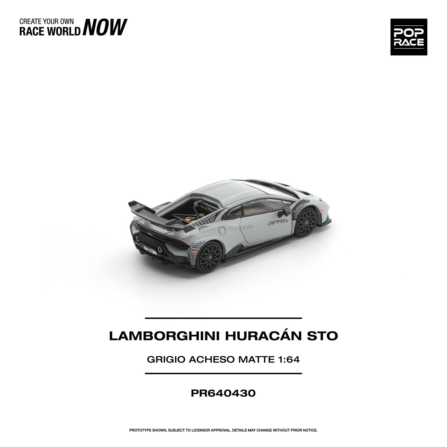 Pop Race Lamborghini Huracan STO Grigio Acheso Natte 1:64 Diecast Model 640430