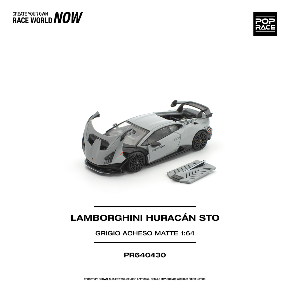 Pop Race Lamborghini Huracan STO Grigio Acheso Natte 1:64 Diecast Model 640430