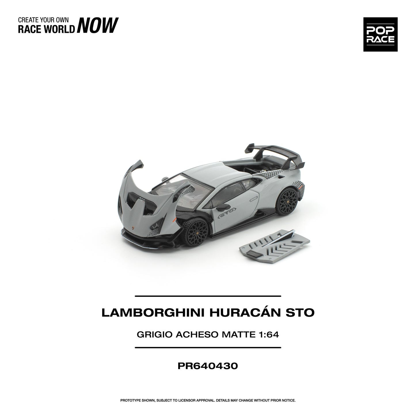 Pop Race Lamborghini Huracan STO Grigio Acheso Natte 1:64 Diecast Model 640430