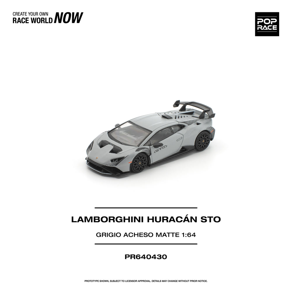 Pop Race Lamborghini Huracan STO Grigio Acheso Natte 1:64 Diecast Model 640430