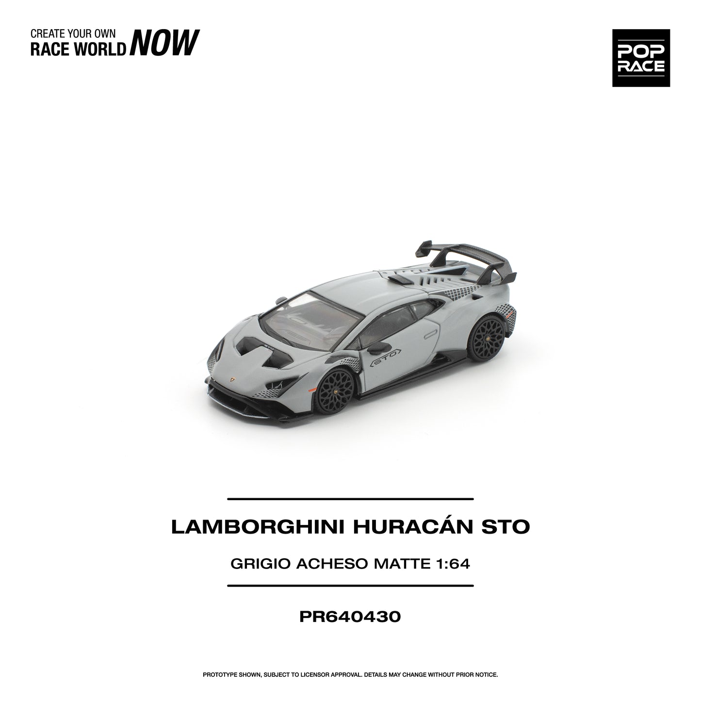 Pop Race Lamborghini Huracan STO Grigio Acheso Natte 1:64 Diecast Model 640430