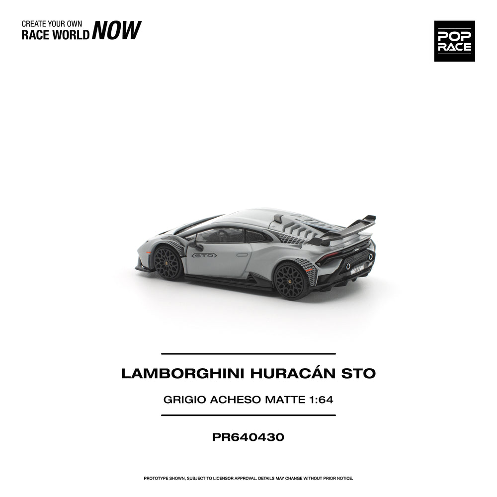 Pop Race Lamborghini Huracan STO Grigio Acheso Natte 1:64 Diecast Model 640430