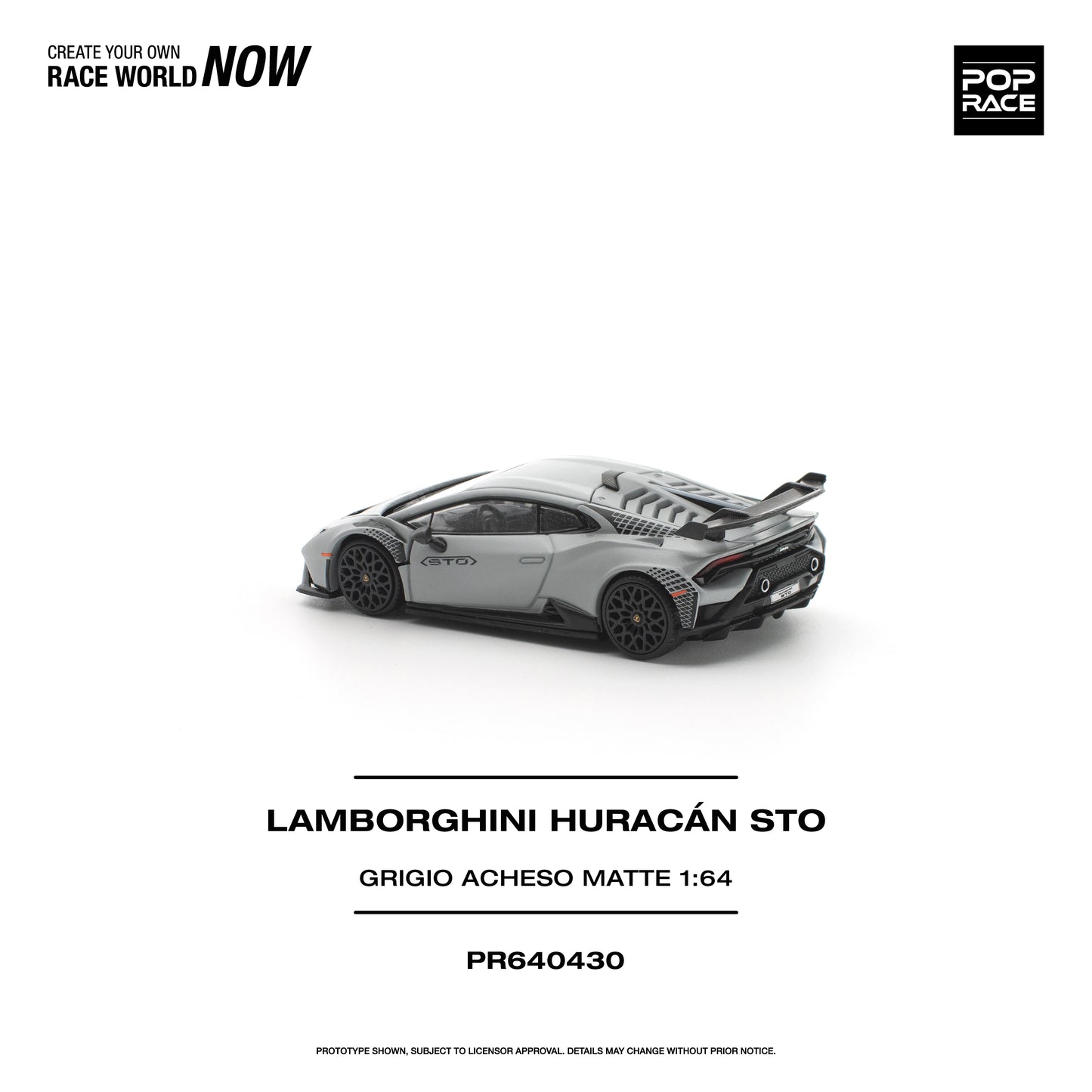 Pop Race Lamborghini Huracan STO Grigio Acheso Natte 1:64 Diecast Model 640430