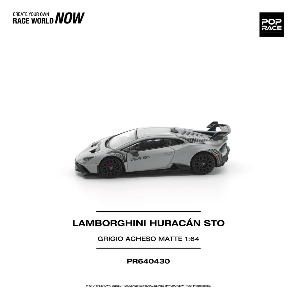 Pop Race Lamborghini Huracan STO Grigio Acheso Natte 1:64 Diecast Model 640430
