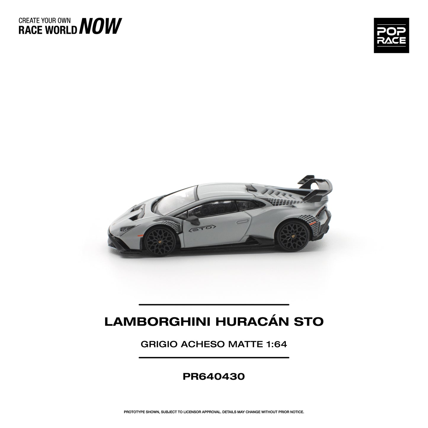 Pop Race Lamborghini Huracan STO Grigio Acheso Natte 1:64 Diecast Model 640430