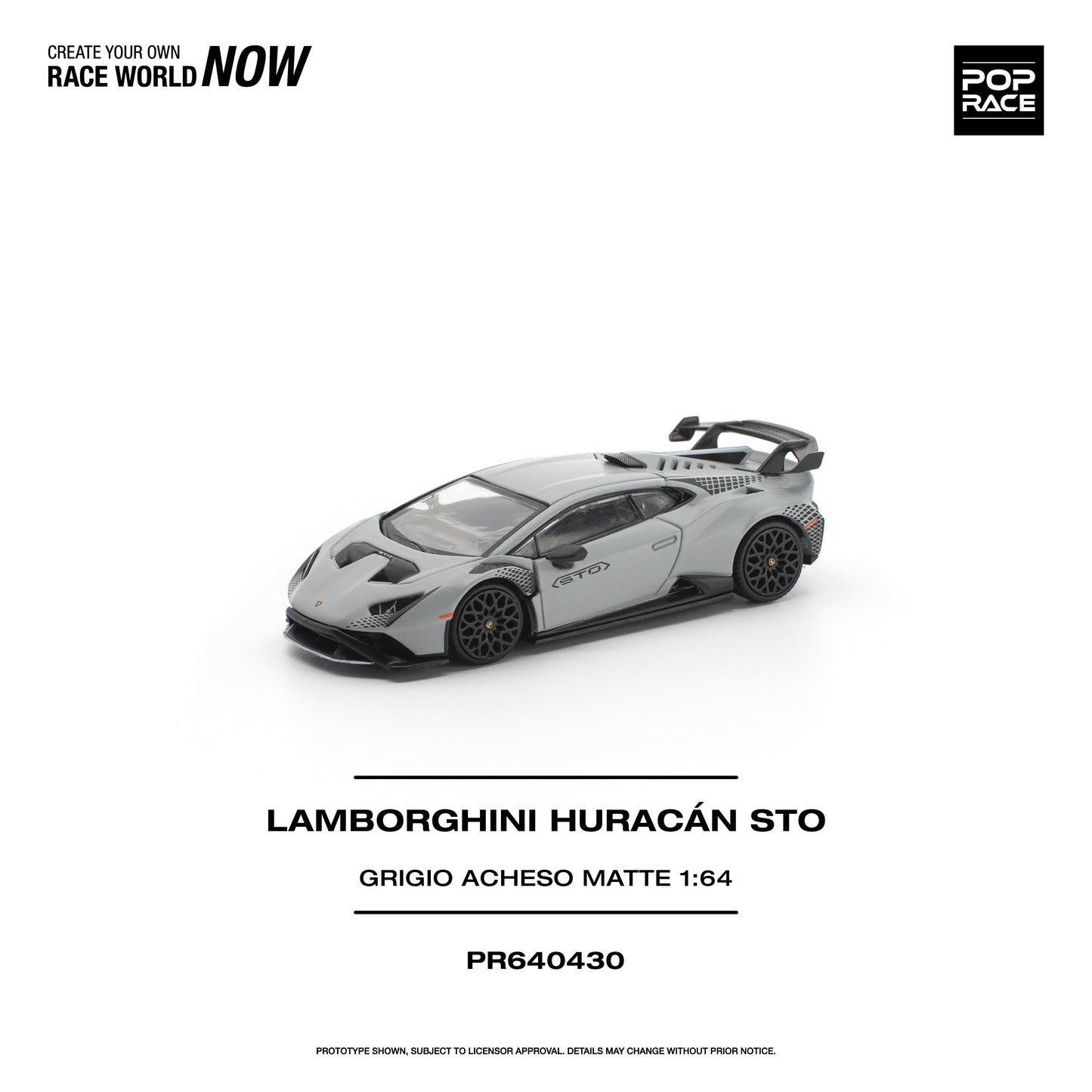 Pop Race Lamborghini Huracan STO Grigio Acheso Natte 1:64 Diecast Model 640430