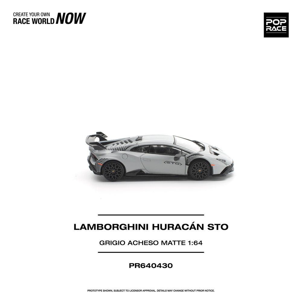 Pop Race Lamborghini Huracan STO Grigio Acheso Natte 1:64 Diecast Model 640430