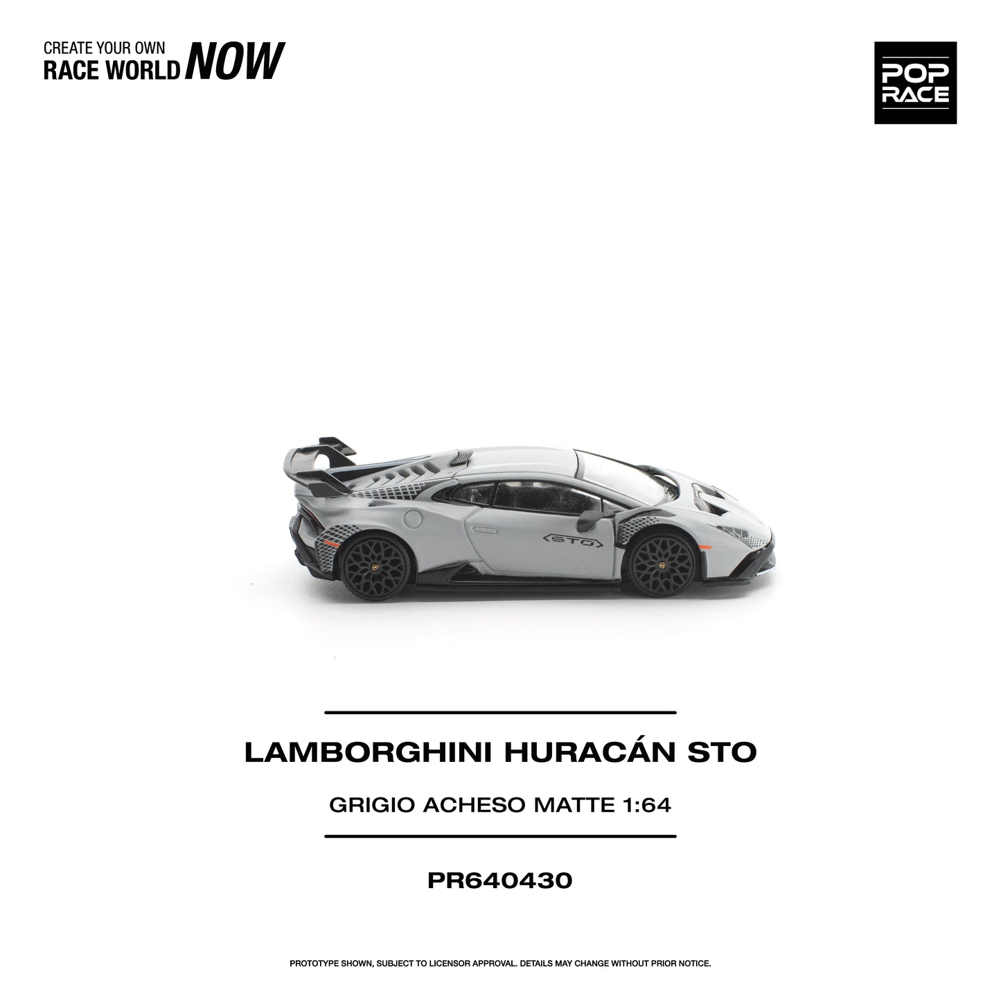 Pop Race Lamborghini Huracan STO Grigio Acheso Natte 1:64 Diecast Model 640430