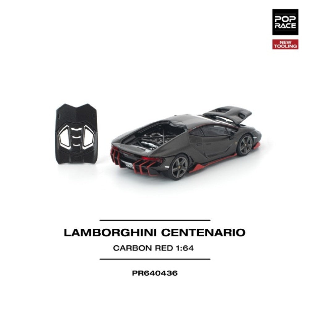 Pop Race Lamborghini Centenario Carbon Red New Tooling 1:64 Car PR640436
