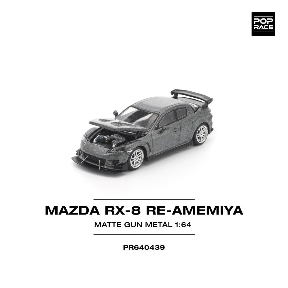 Pop Race Mazda RX-8 Re-Amemiya Gun-Metal 1:64 Diecast Car PR640439