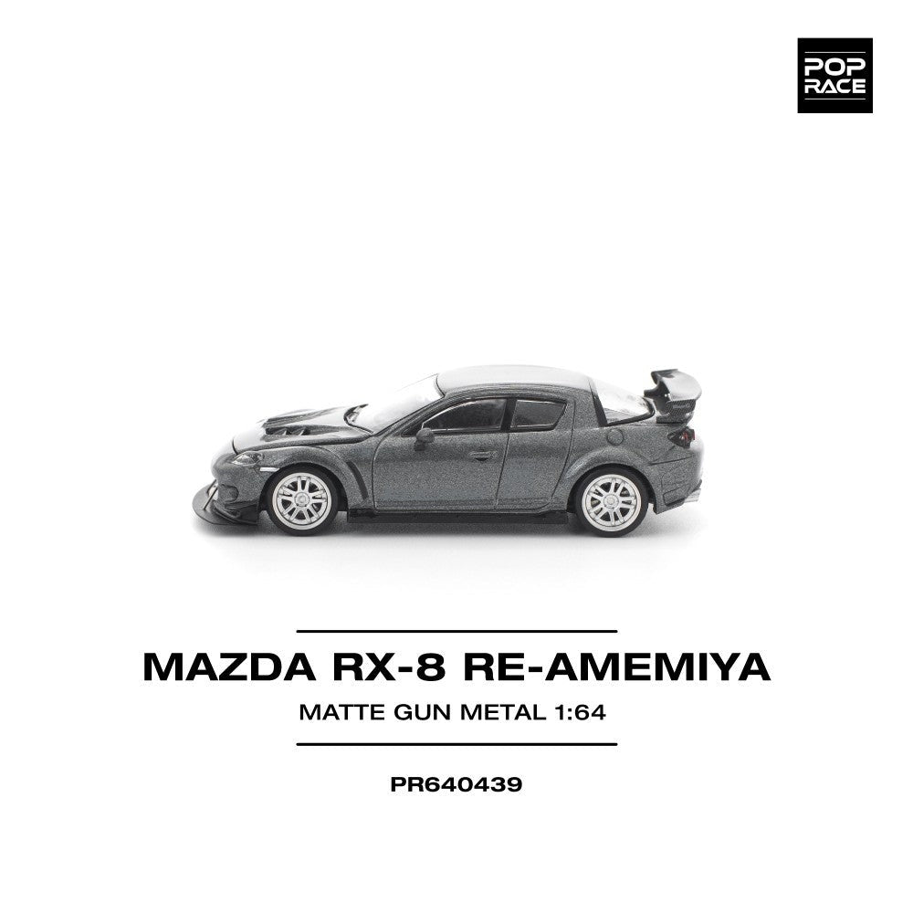 Pop Race Mazda RX-8 Re-Amemiya Gun-Metal 1:64 Diecast Car PR640439