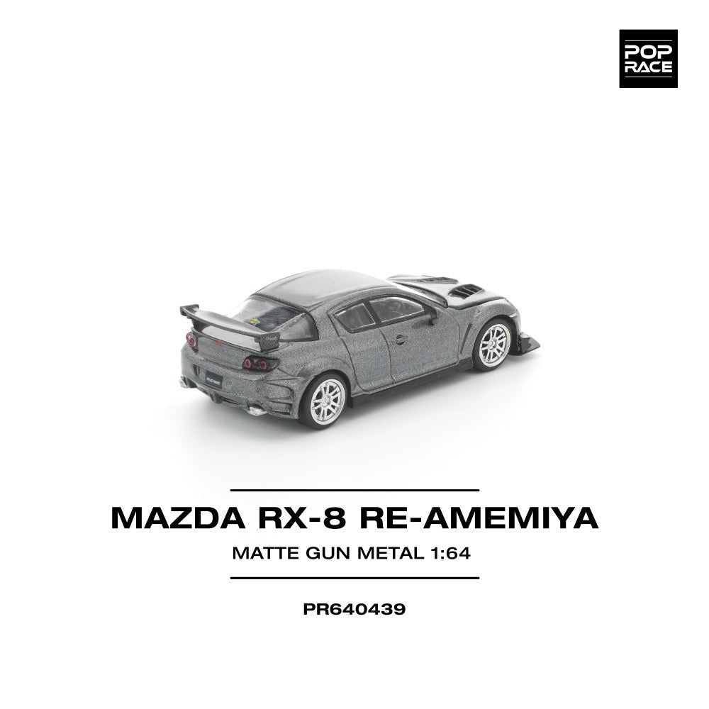 Pop Race Mazda RX-8 Re-Amemiya Gun-Metal 1:64 Diecast Car PR640439