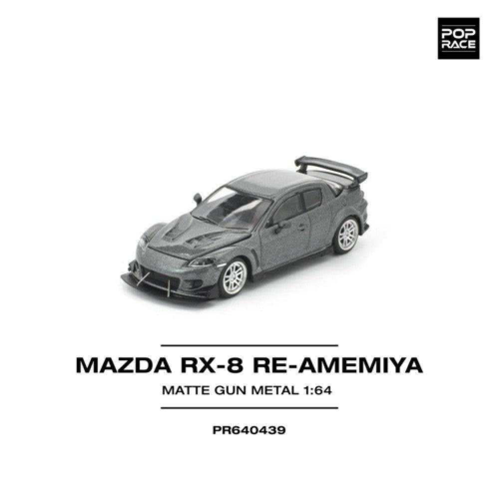 Pop Race Mazda RX-8 Re-Amemiya Gun-Metal 1:64 Diecast Car PR640439