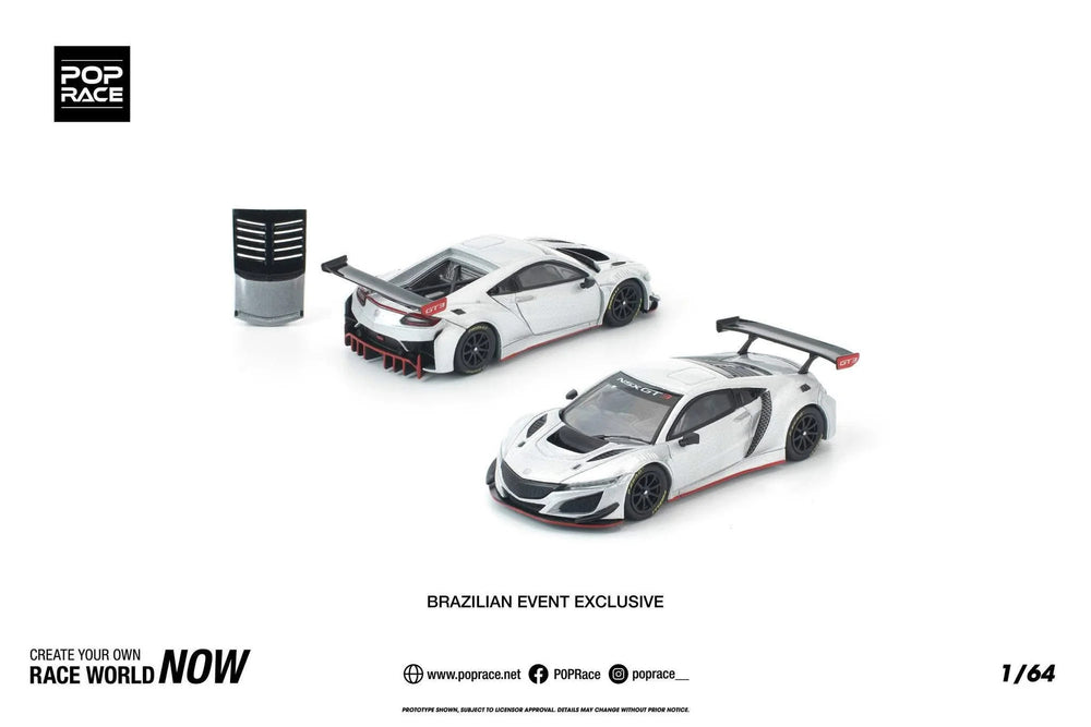 Pop Race Honda NSX GT3 Evo22 Silver 1:64 Diecast Model 640445