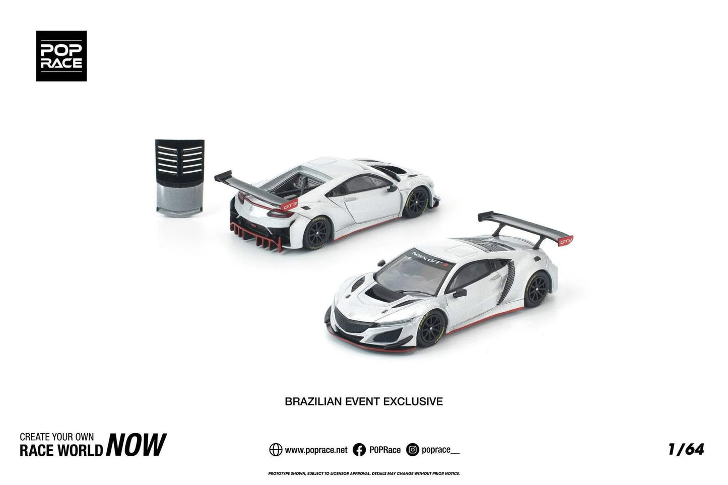 Pop Race Honda NSX GT3 Evo22 Silver 1:64 Diecast Model 640445
