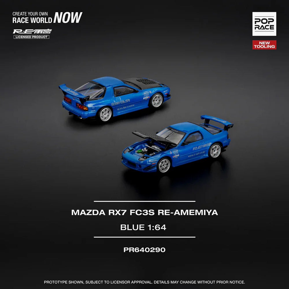 Pop Race Mazda RX-7 FC3S RE-Amemiya Blue AS 2026 1:64 Diecast Model 640470