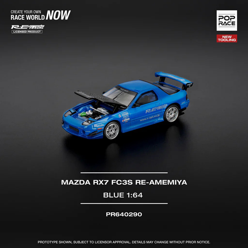 Pop Race Mazda RX-7 FC3S RE-Amemiya Blue AS 2026 1:64 Diecast Model 640470