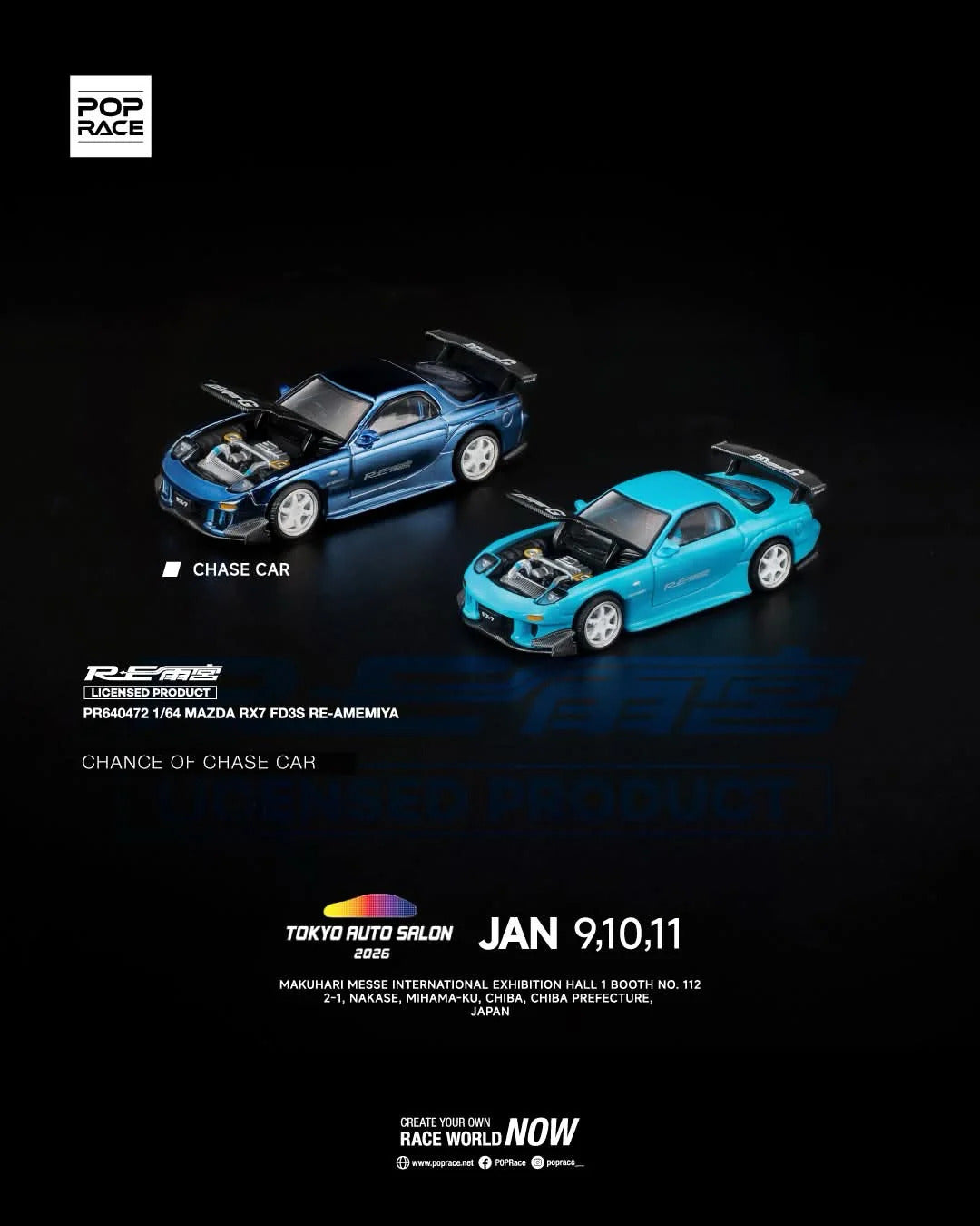 Pop Race Mazda RX-7 FD3S RE-Amemiya Blue TAS 2026 1:64 Diecast Model 640472
