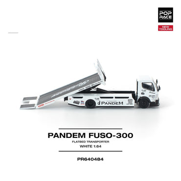 Pop Race Pandem Fuso 300 Flatbed Transporter White New Tooling 1:64 Car PR640484