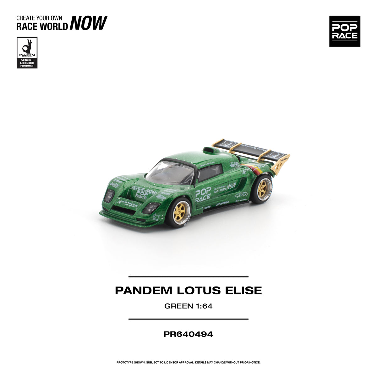 Pop Race Pandem Lotus Elise Green 1:64 Diecast Model 640494