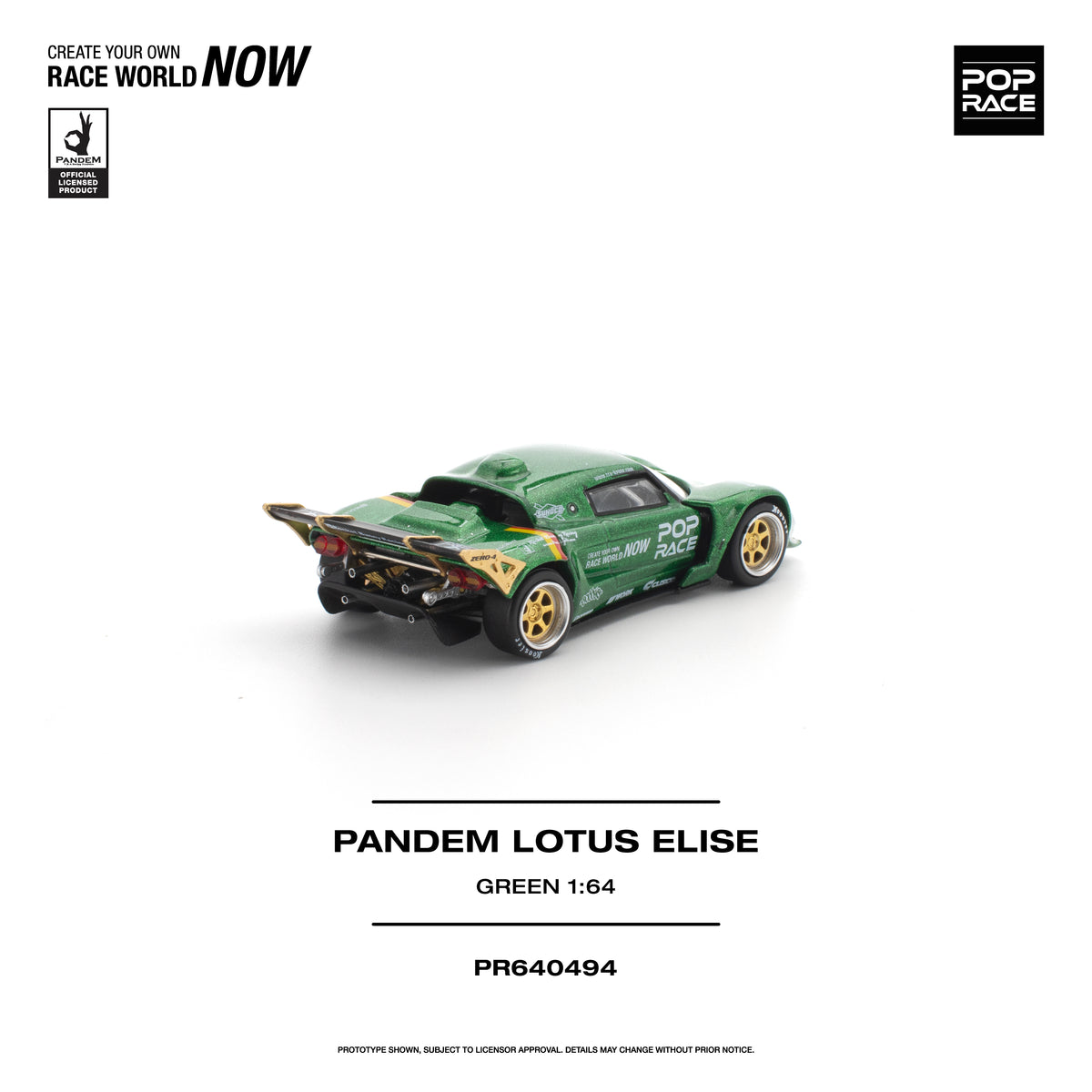 Pop Race Pandem Lotus Elise Green 1:64 Diecast Model 640494