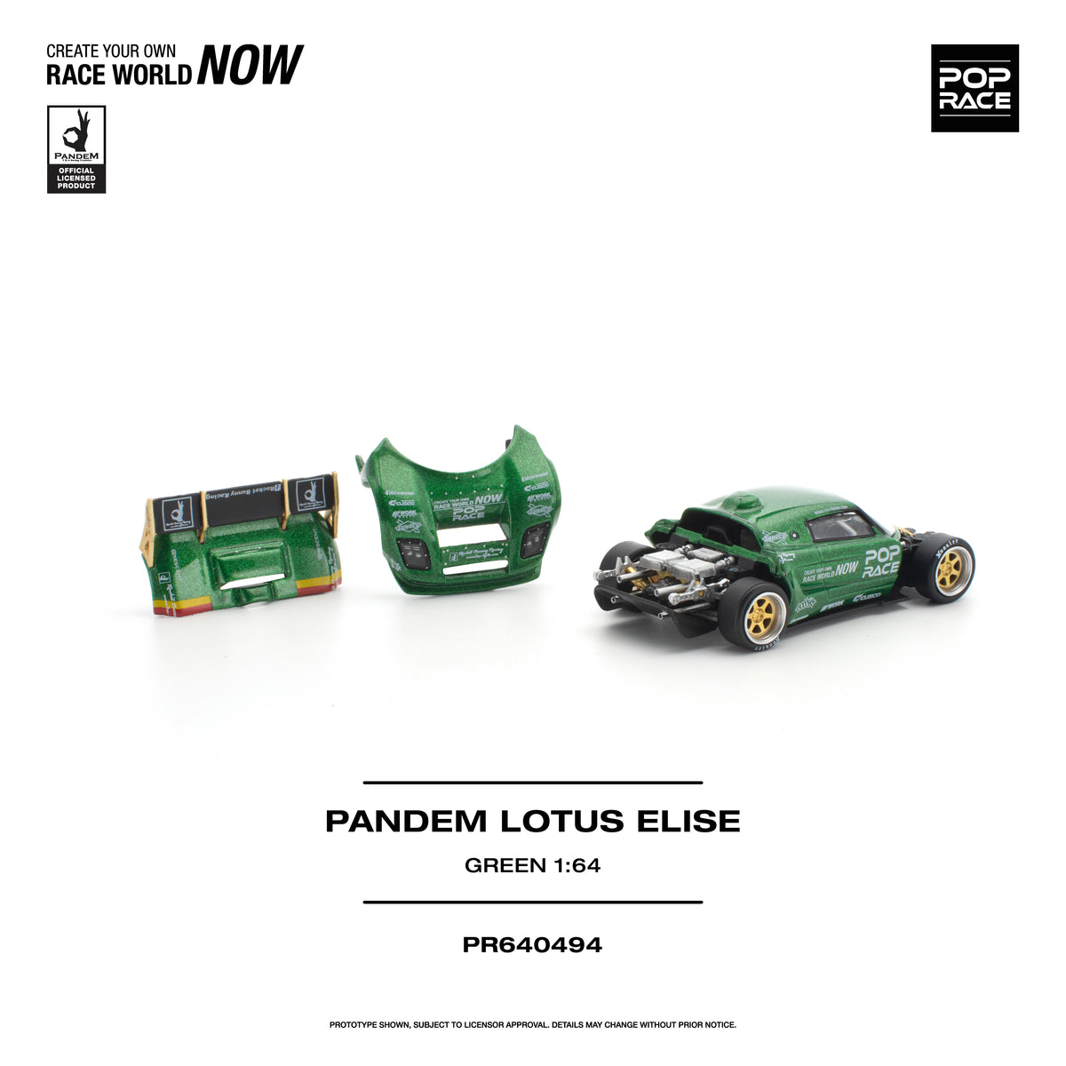 Pop Race Pandem Lotus Elise Green 1:64 Diecast Model 640494