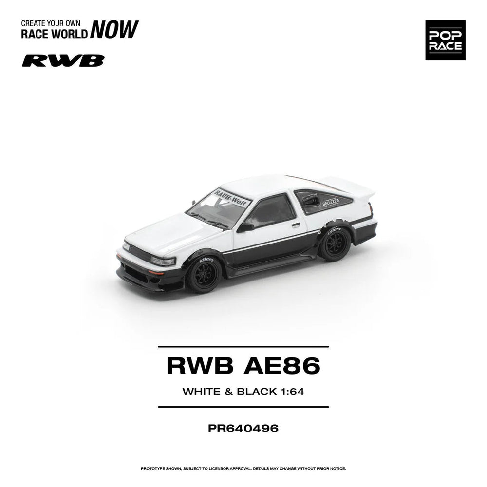 Pop Race RWB Ae86 White Black 1:64 Diecast Car PR640496