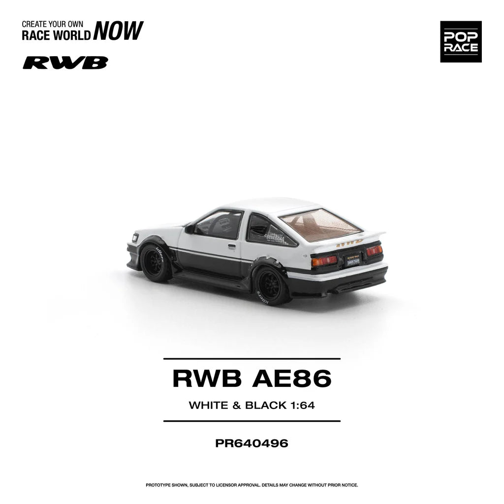 Pop Race RWB Ae86 White Black 1:64 Diecast Car PR640496