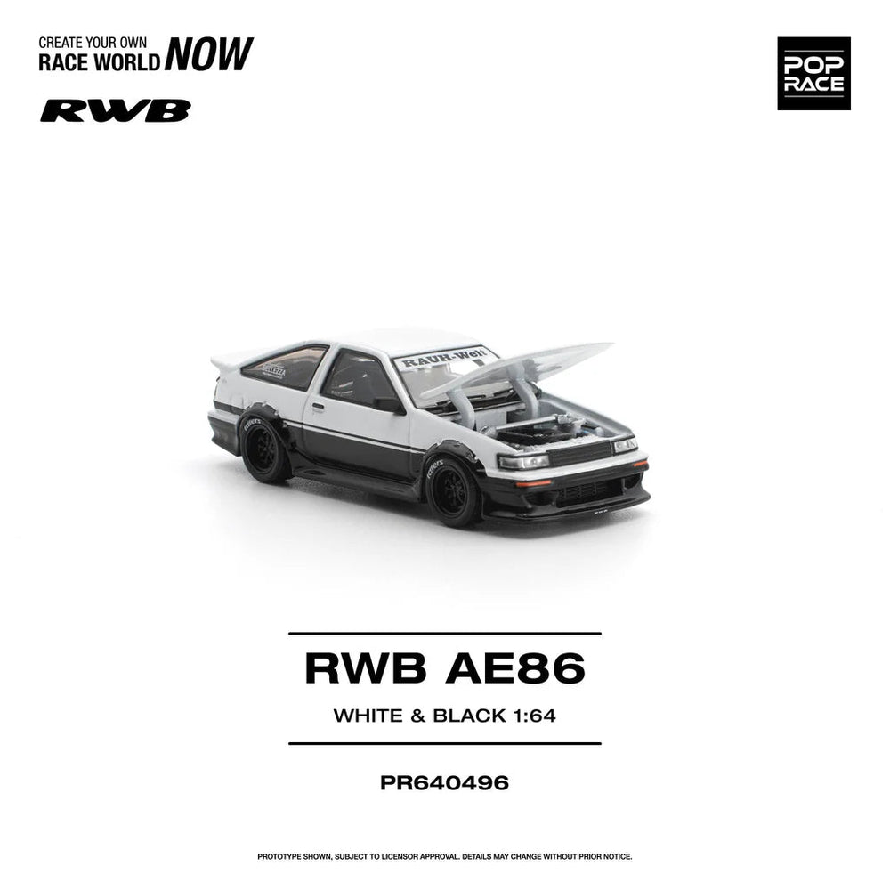 Pop Race RWB Ae86 White Black 1:64 Diecast Car PR640496