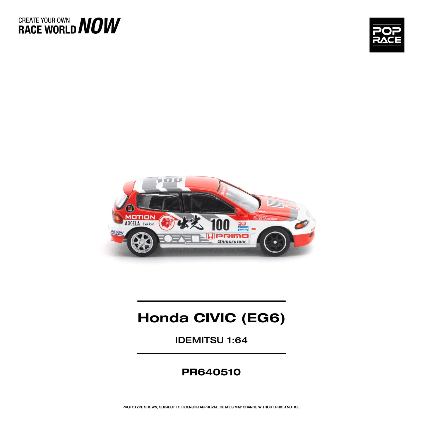 Pop Race Honda Civic (EG6) Idemitsu Motion Infinite 1:64 Diecast Model 640510
