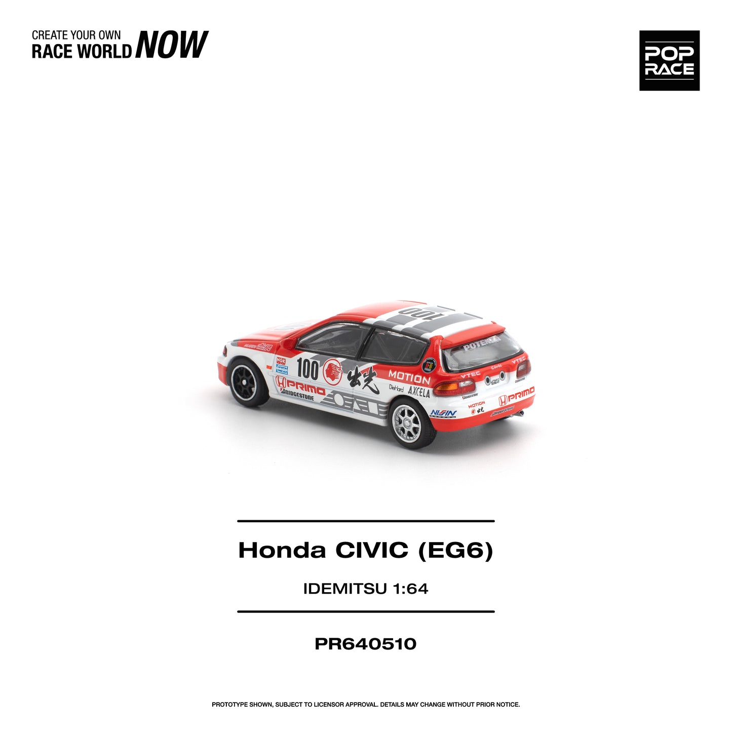 Pop Race Honda Civic (EG6) Idemitsu Motion Infinite 1:64 Diecast Model 640510